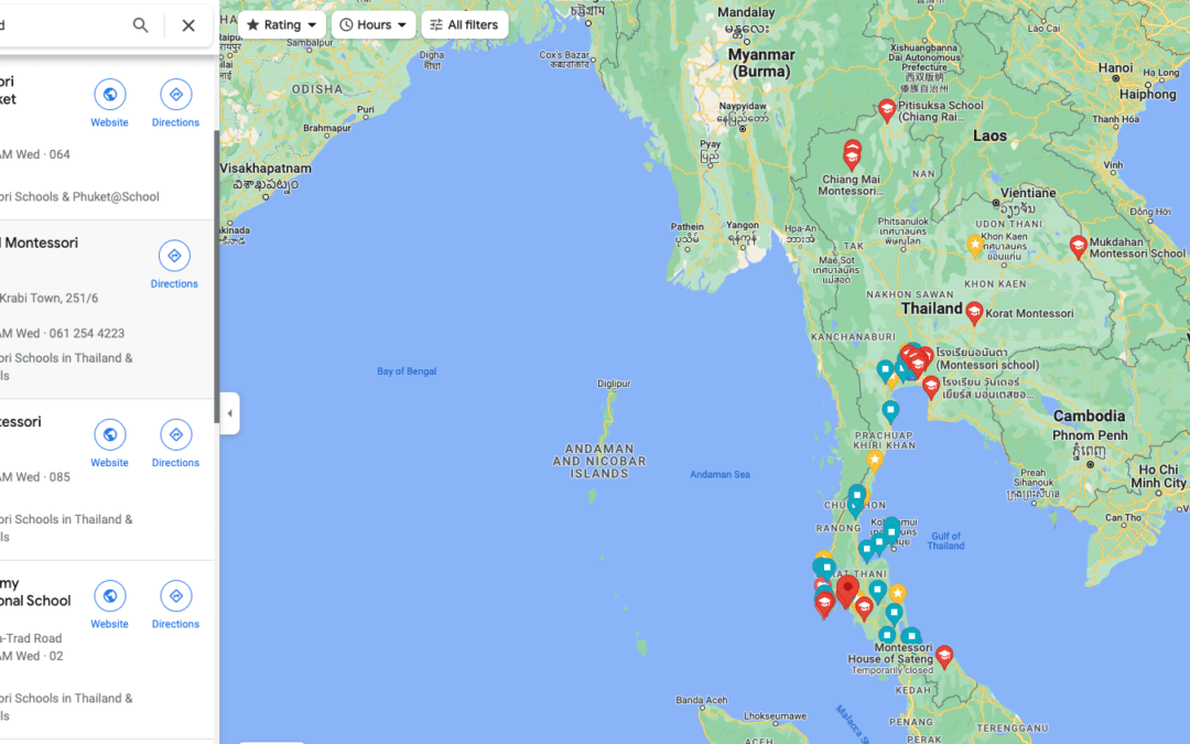 Map and of Montessori Schools in Thailand (Google Maps)